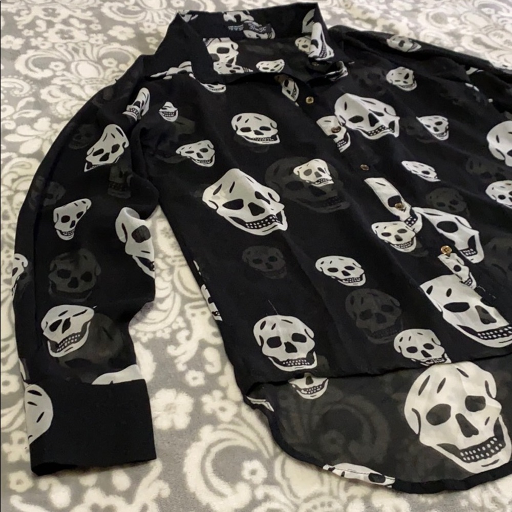 Sheer long sleeve black shirt with Skulls